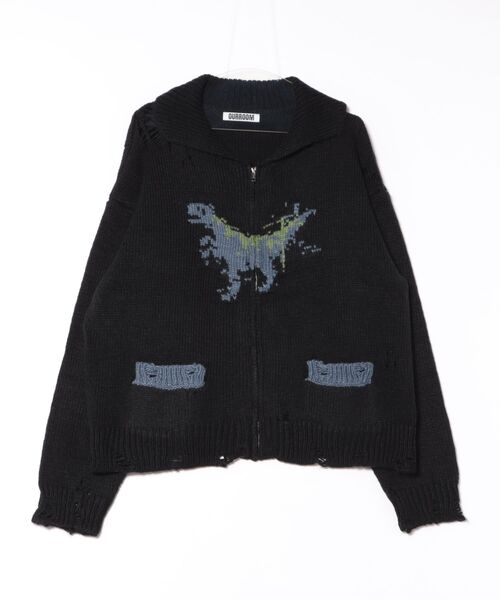 a.p.o.v.（エーピーオービー）の「a.p.o.v. ダイナソージャガードダメージニットジップアップセーター（ニット/セーター・メンズ・ブラック・ONESIZE）」の5枚目の写真