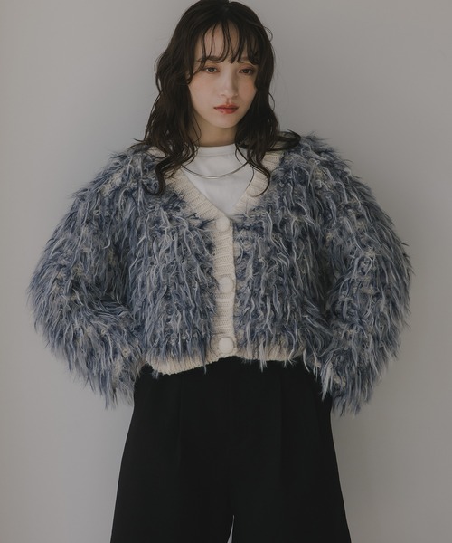 210nouve（トゥージュヌーブ）の「ループヤーン シャギー  カーディガン（カーディガン/ボレロ・レディース・アイボリー/ブラウン/イエロー/ブルー・FREE）」の3枚目の写真