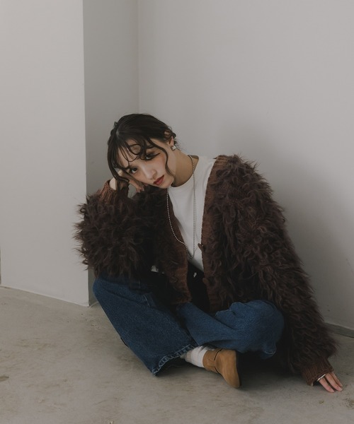 210nouve（トゥージュヌーブ）の「ループヤーン シャギー  カーディガン（カーディガン/ボレロ・レディース・アイボリー/ブラウン/イエロー/ブルー・FREE）」の18枚目の写真