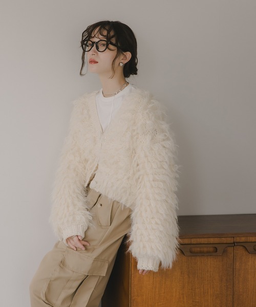 210nouve（トゥージュヌーブ）の「ループヤーン シャギー  カーディガン（カーディガン/ボレロ・レディース・アイボリー/ブラウン/イエロー/ブルー・FREE）」の7枚目の写真