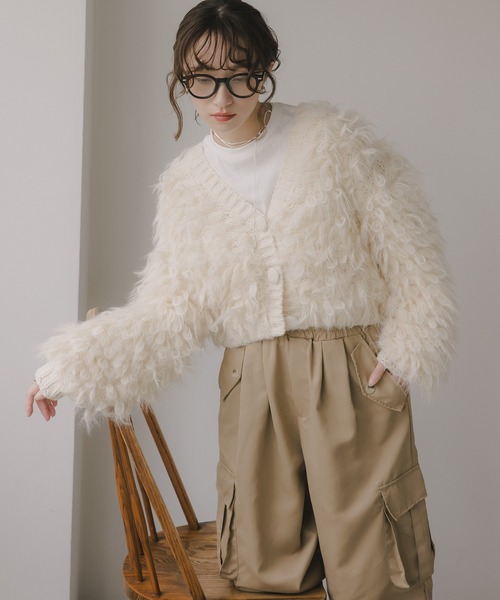 210nouve（トゥージュヌーブ）の「ループヤーン シャギー  カーディガン（カーディガン/ボレロ・レディース・アイボリー/ブラウン/イエロー/ブルー・FREE）」の5枚目の写真