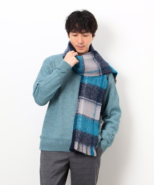 COMME CA ISM（コムサイズム）の「ブークレ チェック柄 マフラー（マフラー・メンズ・ネイビー系/ブラウン系その他・FREE）」の2枚目の写真