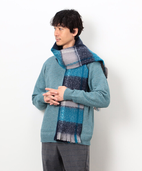COMME CA ISM（コムサイズム）の「ブークレ チェック柄 マフラー（マフラー・メンズ・ネイビー系/ブラウン系その他・FREE）」の7枚目の写真