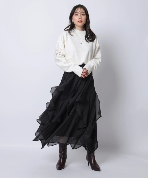 Apuweiser-riche（アプワイザーリッシェ）の「エアリーアシメフリルスカート（スカート・レディース・スモークピンク/ブラック・0/1/2）」の10枚目の写真