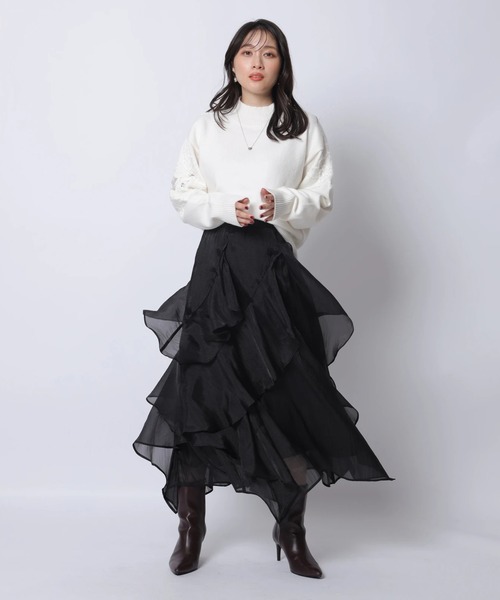 Apuweiser-riche（アプワイザーリッシェ）の「エアリーアシメフリルスカート（スカート・レディース・スモークピンク/ブラック・0/1/2）」の12枚目の写真