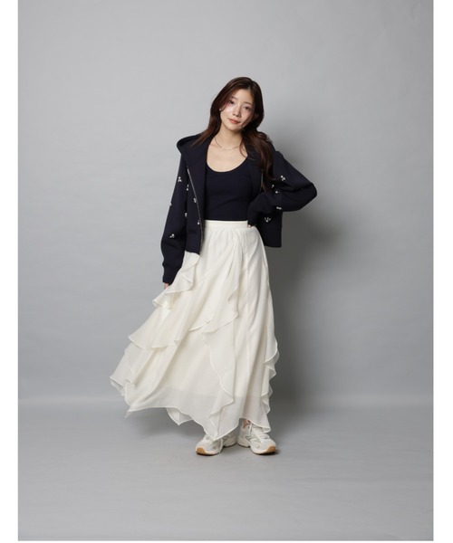 Apuweiser-riche（アプワイザーリッシェ）の「エアリーアシメフリルスカート（スカート・レディース・スモークピンク/ブラック・0/1/2）」の3枚目の写真