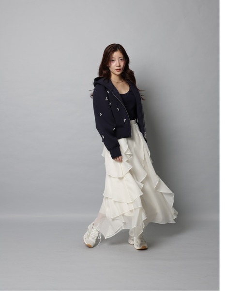 Apuweiser-riche（アプワイザーリッシェ）の「エアリーアシメフリルスカート（スカート・レディース・スモークピンク/ブラック・0/1/2）」の4枚目の写真