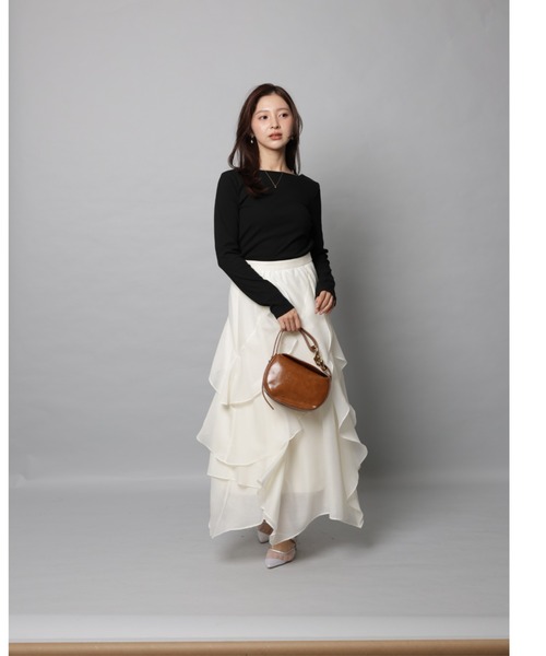 Apuweiser-riche（アプワイザーリッシェ）の「エアリーアシメフリルスカート（スカート・レディース・スモークピンク/ブラック・0/1/2）」の6枚目の写真