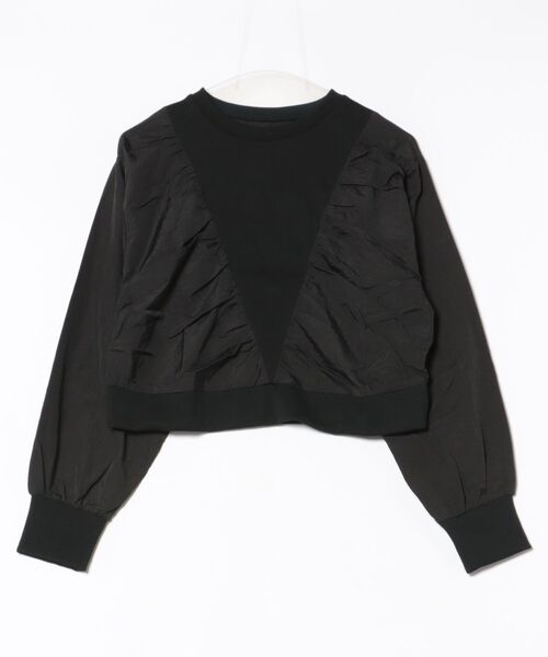STYLEBLOCK（スタイルブロック）の「Nタフタ×リブクロップドプルオーバー（Tシャツ/カットソー・レディース・グレイッシュベージュ/ブラック/モカ・M）」の2枚目の写真