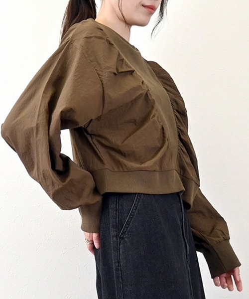 STYLEBLOCK（スタイルブロック）の「Nタフタ×リブクロップドプルオーバー（Tシャツ/カットソー・レディース・グレイッシュベージュ/ブラック/モカ・M）」の6枚目の写真