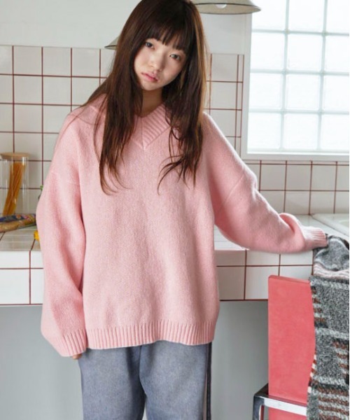 PILIT（ピリット）の「Vネックボリュームニット（ニット/セーター・レディース・サックスブルー/ピンク/ブルー/杢グレー・MEDIUM）」の4枚目の写真