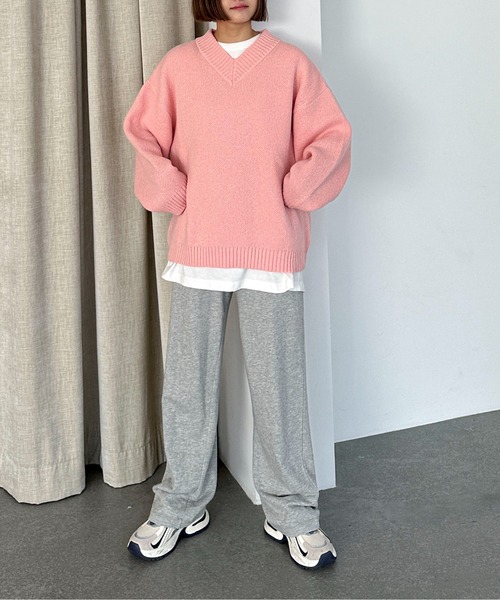 PILIT（ピリット）の「Vネックボリュームニット（ニット/セーター・レディース・サックスブルー/ピンク/ブルー/杢グレー・MEDIUM）」の7枚目の写真