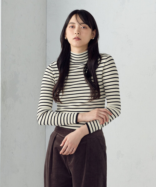 COMME CA ISM（コムサイズム）の「【ウォッシャブル】ベーシック ボーダー ハイネックニット（ニット/セーター・レディース・ブラック系/ホワイト系・LARGE/MEDIUM）」の12枚目の写真