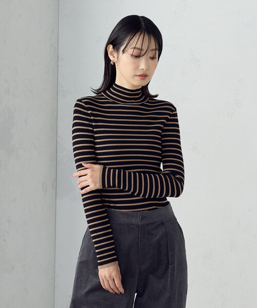 COMME CA ISM（コムサイズム）の「【ウォッシャブル】ベーシック ボーダー ハイネックニット（ニット/セーター・レディース・ブラック系/ホワイト系・LARGE/MEDIUM）」の15枚目の写真