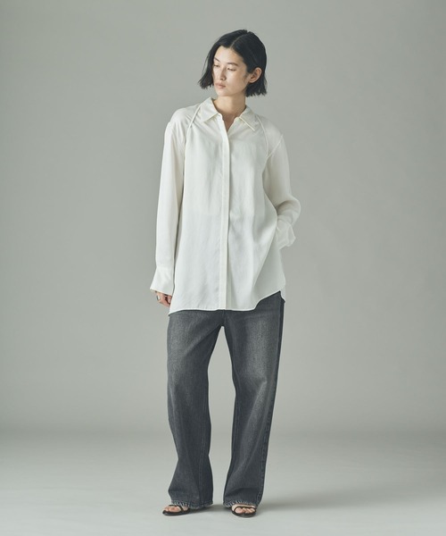 Curensology(カレンソロジー)の「Curensology(カレンソロジー)/キュプラサテンシャツ(シャツ/ブラウス・レディース・ブラック/ホワイト・FREE)」の9枚目の写真