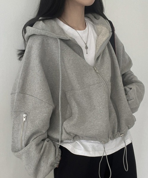 セール】フード付きジップスドローストリングジャケット（パーカー