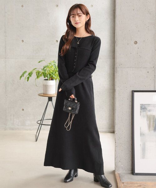 Petitle（プチレ）の「[ 低身長向けサイズ ] 2点セット ニットビスチェ×ワンピース（ワンピース・レディース・レッド/チャコール/ブラック・M-Short/PM）」の2枚目の写真