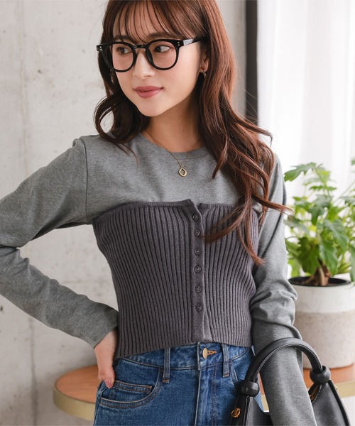 Petitle（プチレ）の「[ 低身長向けサイズ ] 2点セット ニットビスチェ×ワンピース（ワンピース・レディース・レッド/チャコール/ブラック・M-Short/PM）」の9枚目の写真