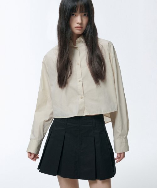 MUSINSA STANDARD WOMAN（ムシンサスタンダードウーマン）の「ウィメンズコットンナイロンオーバーサイズクロップシャツ[ライトベージュ]（シャツ/ブラウス・レディース・その他・LARGE/X-SMALL/SMALL/MEDIUM）」の2枚目の写真