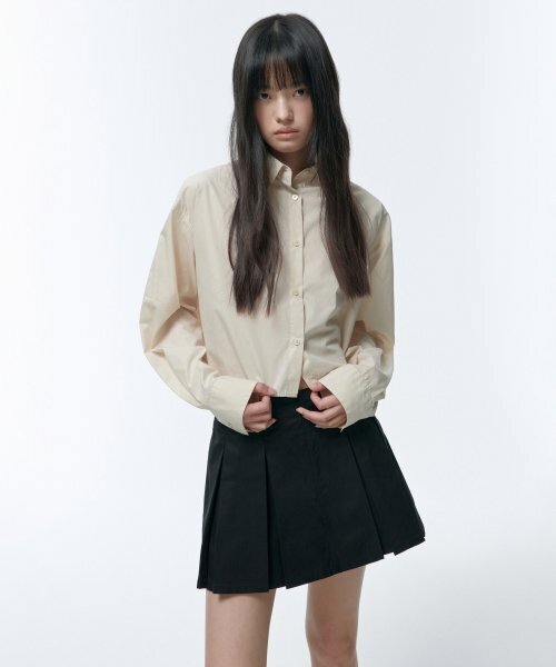 MUSINSA STANDARD WOMAN（ムシンサスタンダードウーマン）の「ウィメンズコットンナイロンオーバーサイズクロップシャツ[ライトベージュ]（シャツ/ブラウス・レディース・その他・LARGE/X-SMALL/SMALL/MEDIUM）」の4枚目の写真