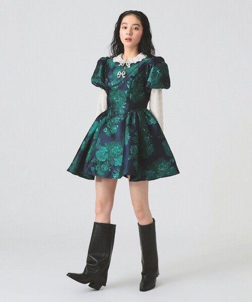 Sister Jane(シスタージェーン)の「sister jane / LiLili Jacquard Mini Dress(ワンピース・レディース・グリーン・SMALL)」の2枚目の写真
