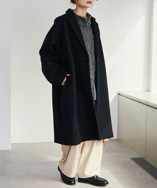 PUAL CE CIN(ピュアルセシン)の「【日本製】メルトンチェスターコート(チェスターコート・レディース・ブラック・FREE)」の3枚目の写真