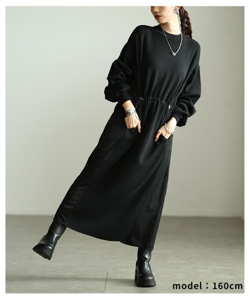 Sawa a la mode(サワアラモード)の「切替タックスリーブドロストワンピース(ワンピース・レディース・ブラック・FREE)」の4枚目の写真