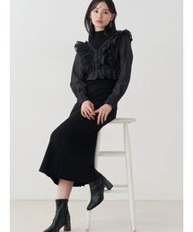 MERCURYDUO | 異素材ドッキングラッフルニットワンピース(ワンピース)