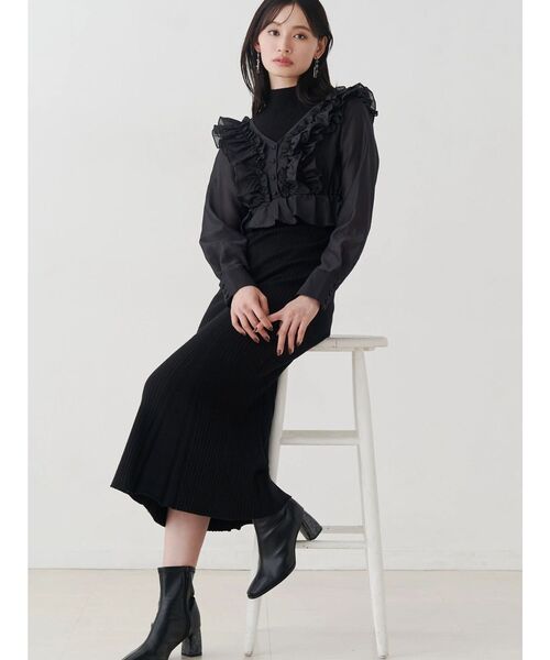 異素材ドッキングラッフルニットワンピース（ワンピース）｜MERCURYDUO