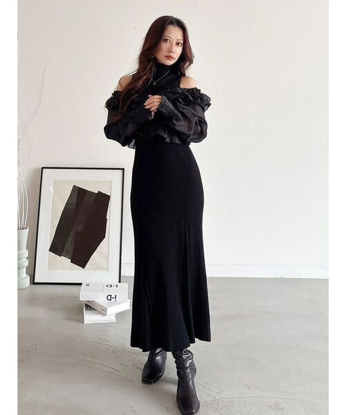 セール】異素材ドッキングラッフルニットワンピース（ワンピース