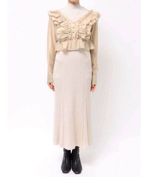 MERCURYDUO(マーキュリーデュオ)の「異素材ドッキングラッフルニットワンピース(ワンピース・レディース・ベージュ/ブラック・SMALL/MEDIUM)」の13枚目の写真