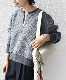 【WEB限定】〈手洗い可能〉キルティング ジャカード キーネック プルオーバー