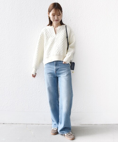 SHIPS（シップス）の「【WEB限定】〈手洗い可能〉キルティング ジャカード キーネック プルオーバー（Tシャツ/カットソー・レディース・オフホワイト/グレー/ネイビー・ONE SIZE）」の10枚目の写真