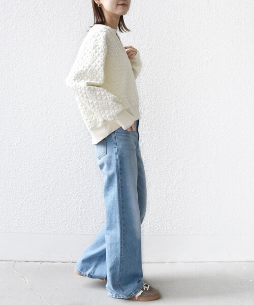 SHIPS（シップス）の「【WEB限定】〈手洗い可能〉キルティング ジャカード キーネック プルオーバー（Tシャツ/カットソー・レディース・オフホワイト/グレー/ネイビー・ONE SIZE）」の13枚目の写真