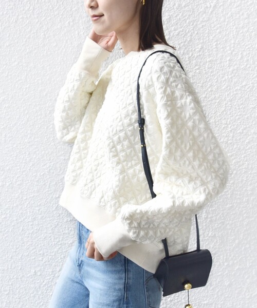 SHIPS（シップス）の「【WEB限定】〈手洗い可能〉キルティング ジャカード キーネック プルオーバー（Tシャツ/カットソー・レディース・オフホワイト/グレー/ネイビー・ONE SIZE）」の15枚目の写真