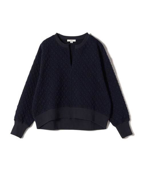 SHIPS（シップス）の「【WEB限定】〈手洗い可能〉キルティング ジャカード キーネック プルオーバー（Tシャツ/カットソー・レディース・オフホワイト/グレー/ネイビー・ONE SIZE）」の4枚目の写真