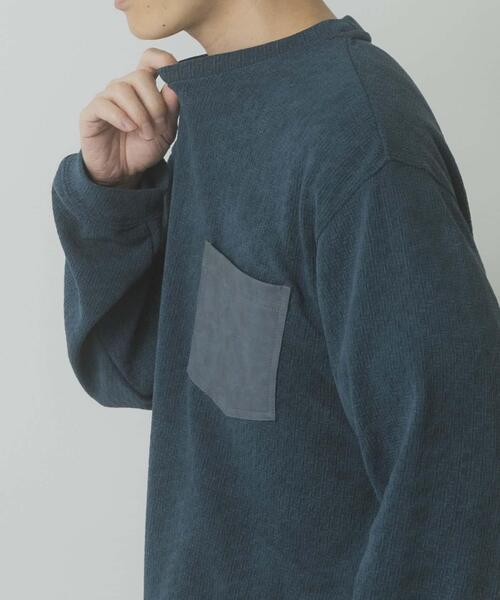 ITEMS URBANRESEARCH（アイテムズ アーバンリサーチ）の「ポケット切替ツイードクルーネックtops（Tシャツ/カットソー・メンズ・オフホワイト/ブラック/ブルー系その他・MEDIUM/LARGE）」の3枚目の写真