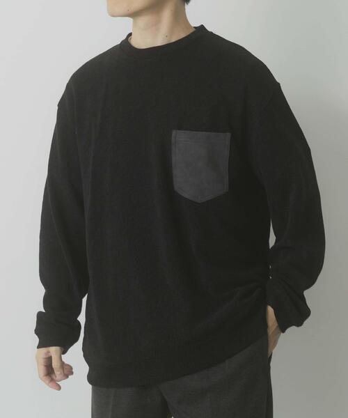 ITEMS URBANRESEARCH（アイテムズ アーバンリサーチ）の「ポケット切替ツイードクルーネックtops（Tシャツ/カットソー・メンズ・オフホワイト/ブラック/ブルー系その他・MEDIUM/LARGE）」の2枚目の写真