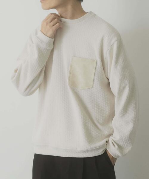 ITEMS URBANRESEARCH（アイテムズ アーバンリサーチ）の「ポケット切替ツイードクルーネックtops（Tシャツ/カットソー・メンズ・オフホワイト/ブラック/ブルー系その他・MEDIUM/LARGE）」の4枚目の写真