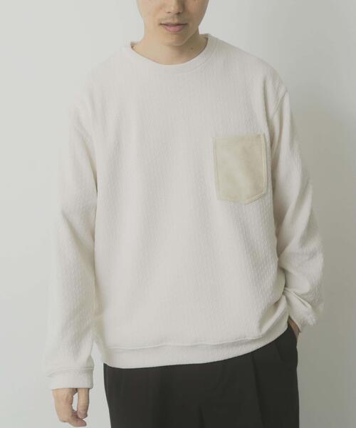 ITEMS URBANRESEARCH（アイテムズ アーバンリサーチ）の「ポケット切替ツイードクルーネックtops（Tシャツ/カットソー・メンズ・オフホワイト/ブラック/ブルー系その他・MEDIUM/LARGE）」の5枚目の写真