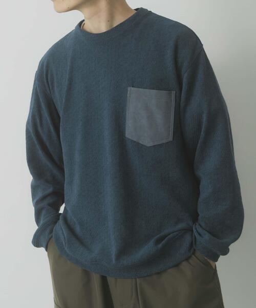 ITEMS URBANRESEARCH（アイテムズ アーバンリサーチ）の「ポケット切替ツイードクルーネックtops（Tシャツ/カットソー・メンズ・オフホワイト/ブラック/ブルー系その他・MEDIUM/LARGE）」の13枚目の写真