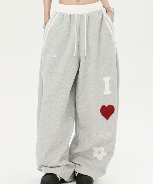 HALEY PESCA（ヘーリーペスカ）の「HALEY PESCA/I LOVE パッチワーク　バイカラースウェットパンツ（スウェットパンツ・レディース・ネイビー/グレー・MEDIUM/SMALL）」の3枚目の写真