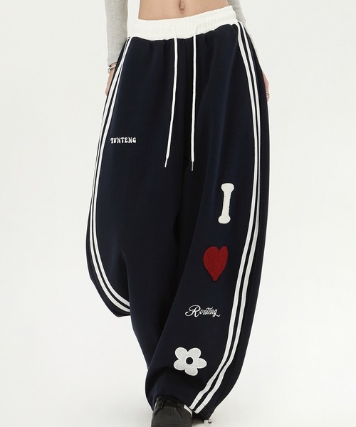 HALEY PESCA（ヘーリーペスカ）の「HALEY PESCA/I LOVE パッチワーク　バイカラースウェットパンツ（スウェットパンツ・レディース・ネイビー/グレー・MEDIUM/SMALL）」の7枚目の写真