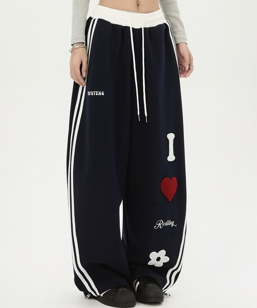 HALEY PESCA（ヘーリーペスカ）の「HALEY PESCA/I LOVE パッチワーク　バイカラースウェットパンツ（スウェットパンツ・レディース・ネイビー/グレー・MEDIUM/SMALL）」の9枚目の写真
