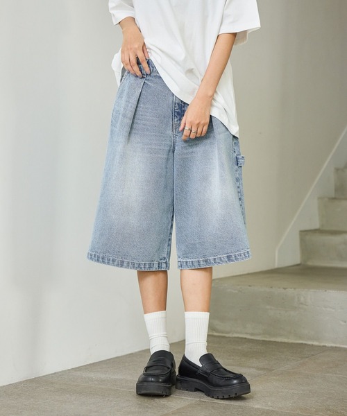 PBLIM（ページボーイリム）の「《UNISEX》ワイドハーフパンツ（デニムパンツ・レディース・ブルー/ブラック/レオパード/リアルツリーカモ・MEDIUM/LARGE）」の3枚目の写真