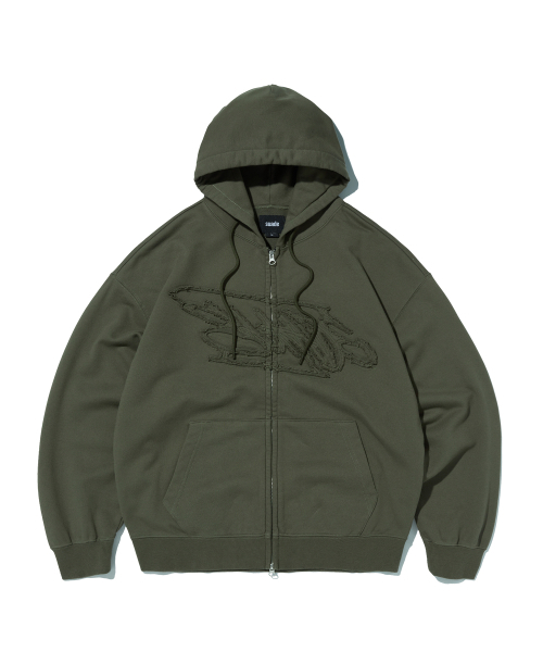 LOOSE SUADE HOOD ZIP UP [KHAKI]