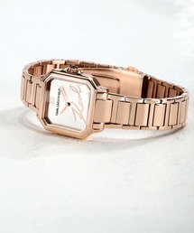 KARL LAGERFELD（カールラガーフェルド）の「「KARL LAGERFELD/カール・ラガーフェルド」スクエア クラシック - シルバー サンレイ シグネチャー ダイヤル ローズゴールド ブレスレット（アナログ腕時計・レディース）」