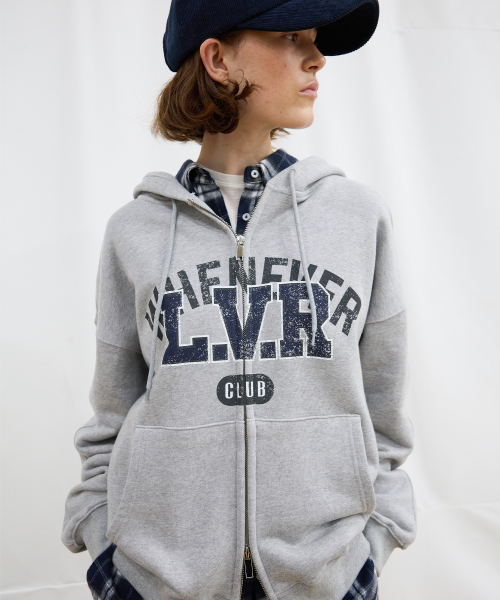 LEVAR（レバー）の「L.V.R Overlay Zip Hoodie - Melange Grey（パーカー・レディース・その他・F）」の2枚目の写真