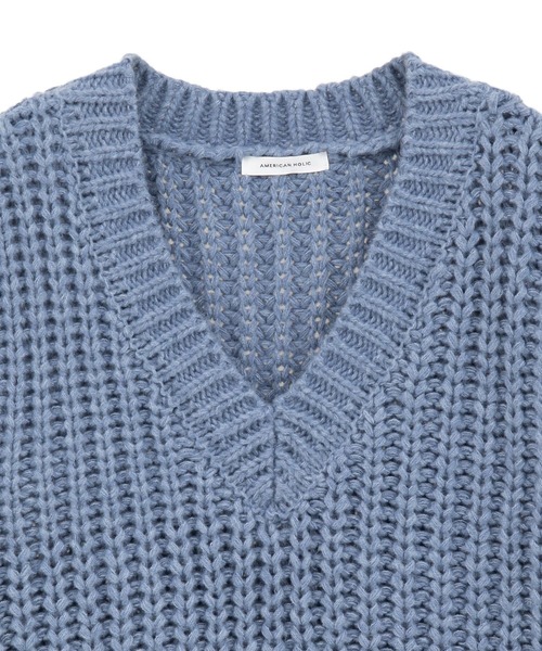 AMERICAN HOLIC（アメリカンホリック）の「ローゲージVネックニットベスト（ベスト・レディース・チャコールグレー/ブルー/ベージュ・FREE）」の9枚目の写真