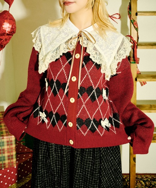 kutir（クティール）の「【クティールとレトロ】レースリボンハート柄アーガイルカーディガン（カーディガン/ボレロ・レディース・ネイビー/レッド・FREE）」の20枚目の写真